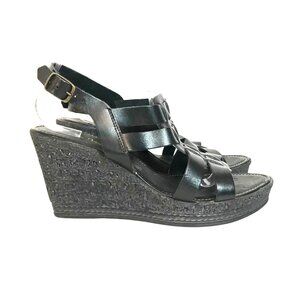PONTE VECCHIO Wedge Strappy Sandals Black Leather Handmade Italy Womens 9.5/41